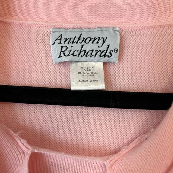 Soft pink sweater long sleeve tie front Anthony Richard’s brand ribbed bottom - Picture 3 of 3